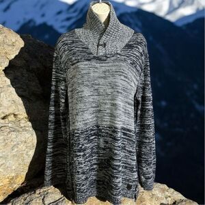 Trash Nouveau Women’s Navy Gray High Cowl Neck High Low Hem Pullover Sweater